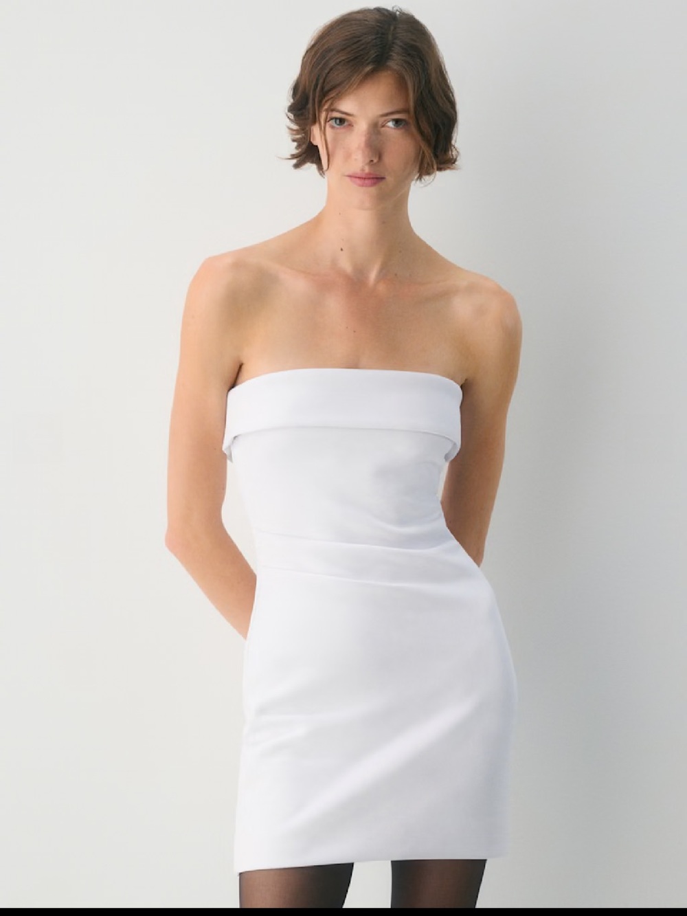Aritzia Strapless White Fold-Over Sheath Dress